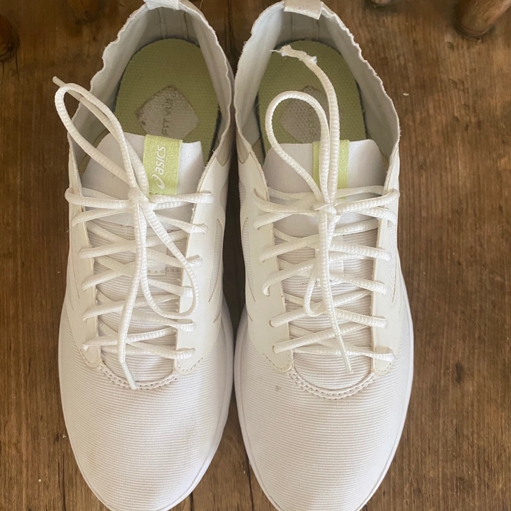 White ASICS running shoes